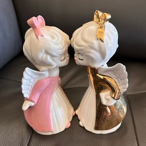 Vintage Porcelain Kissing Angels Set